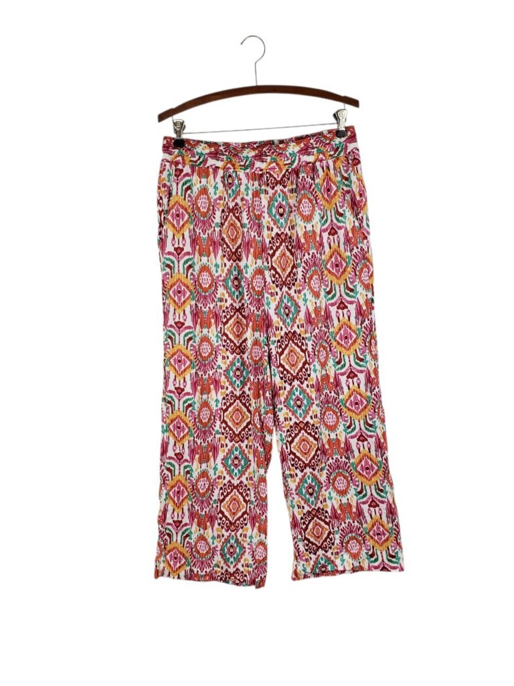 Christian Siriano Multicolor Linen Blend Wide Leg Cropped Pull On Pants Womens L